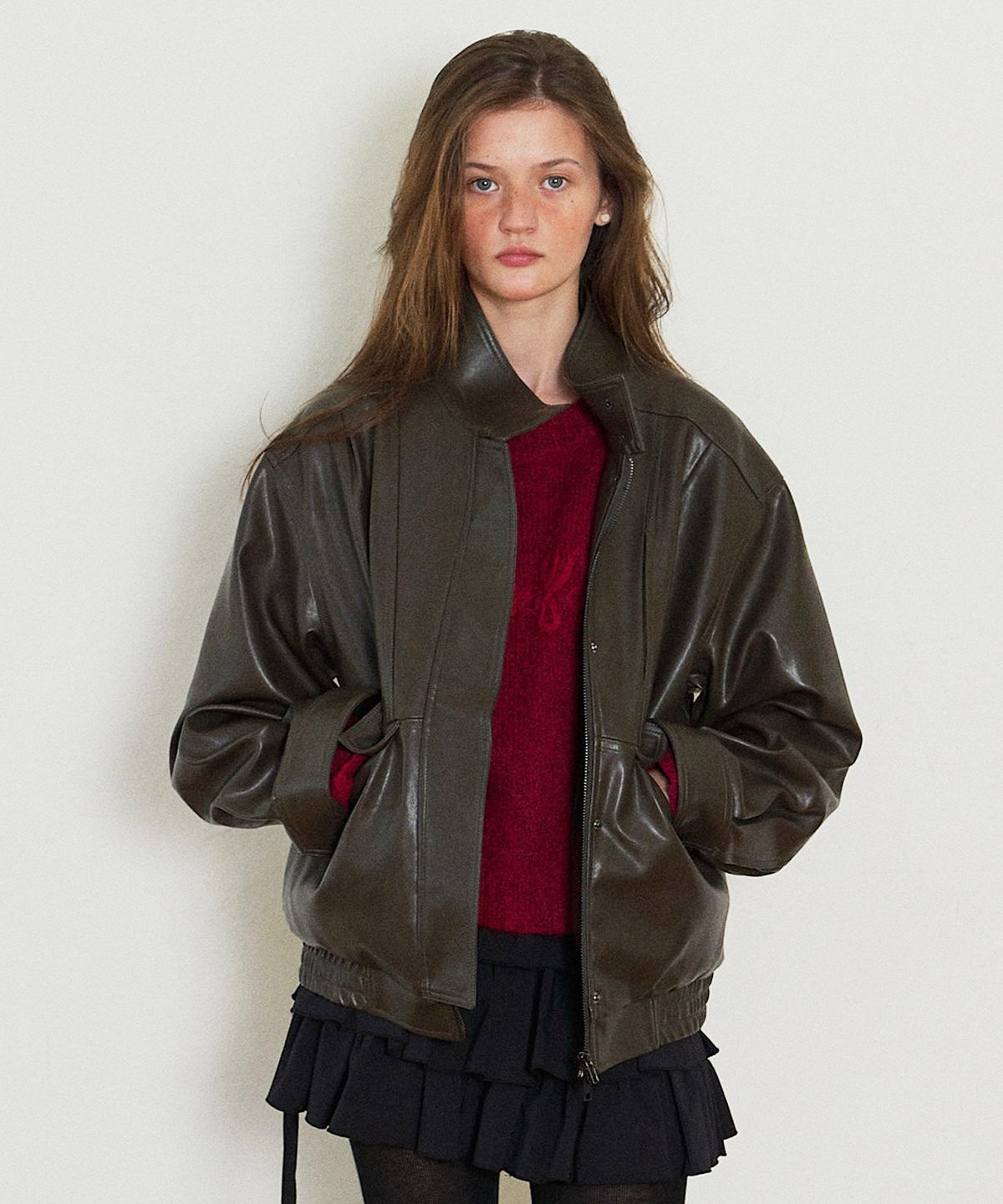 하우스 오브 폰드(HOUSE OF POND) Leather Biker Loose Fit Jacket_Brown