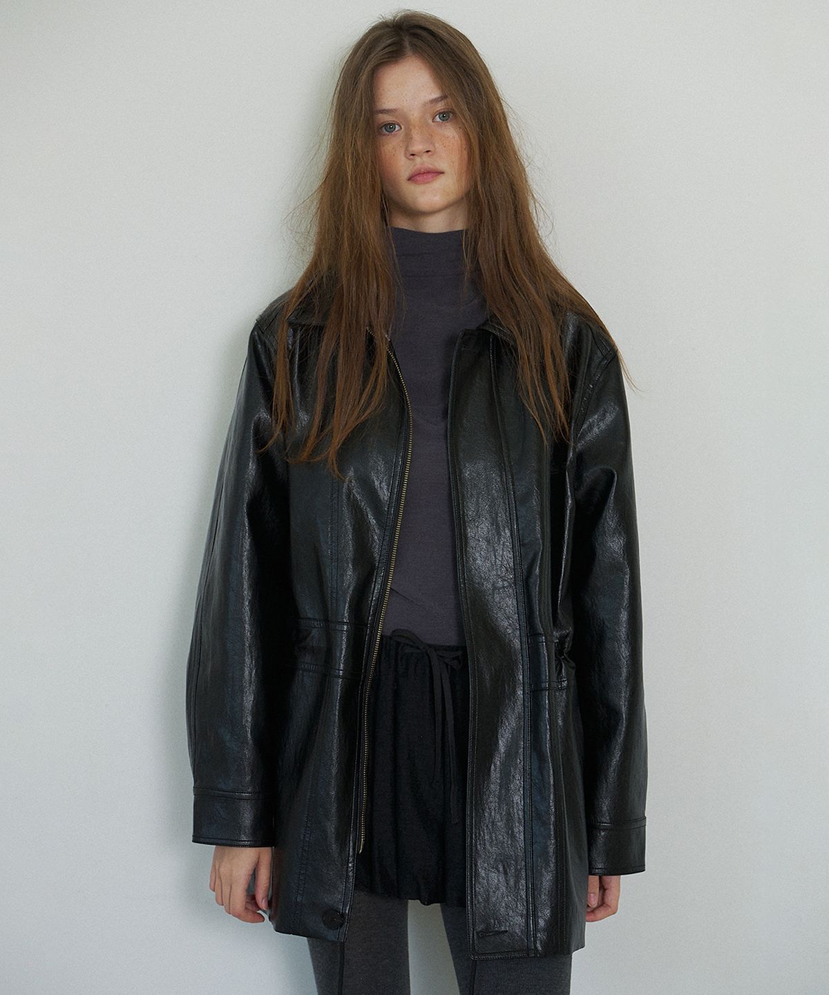 하우스 오브 폰드(HOUSE OF POND) Leather Drawstring Half Jacket_Black