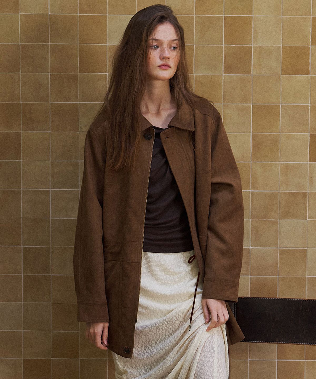 하우스 오브 폰드(HOUSE OF POND) Suede Drawstring Half Jacket_Brown