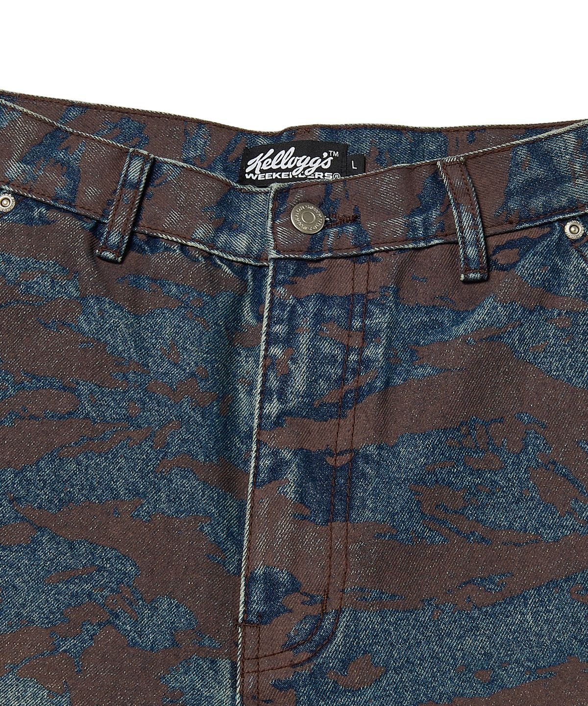 위캔더스(WKNDRS) KELLOGGS TIGER CAMO DENIM PANTS (DENIM)