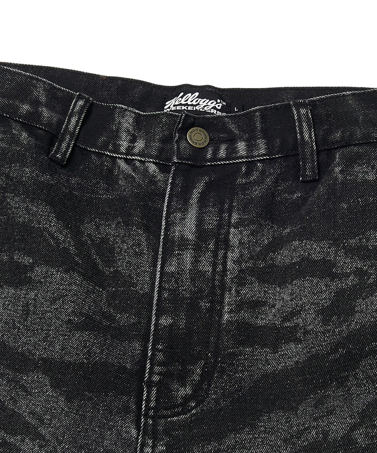 위캔더스(WKNDRS) KELLOGGS TIGER CAMO DENIM PANTS (BLACK)