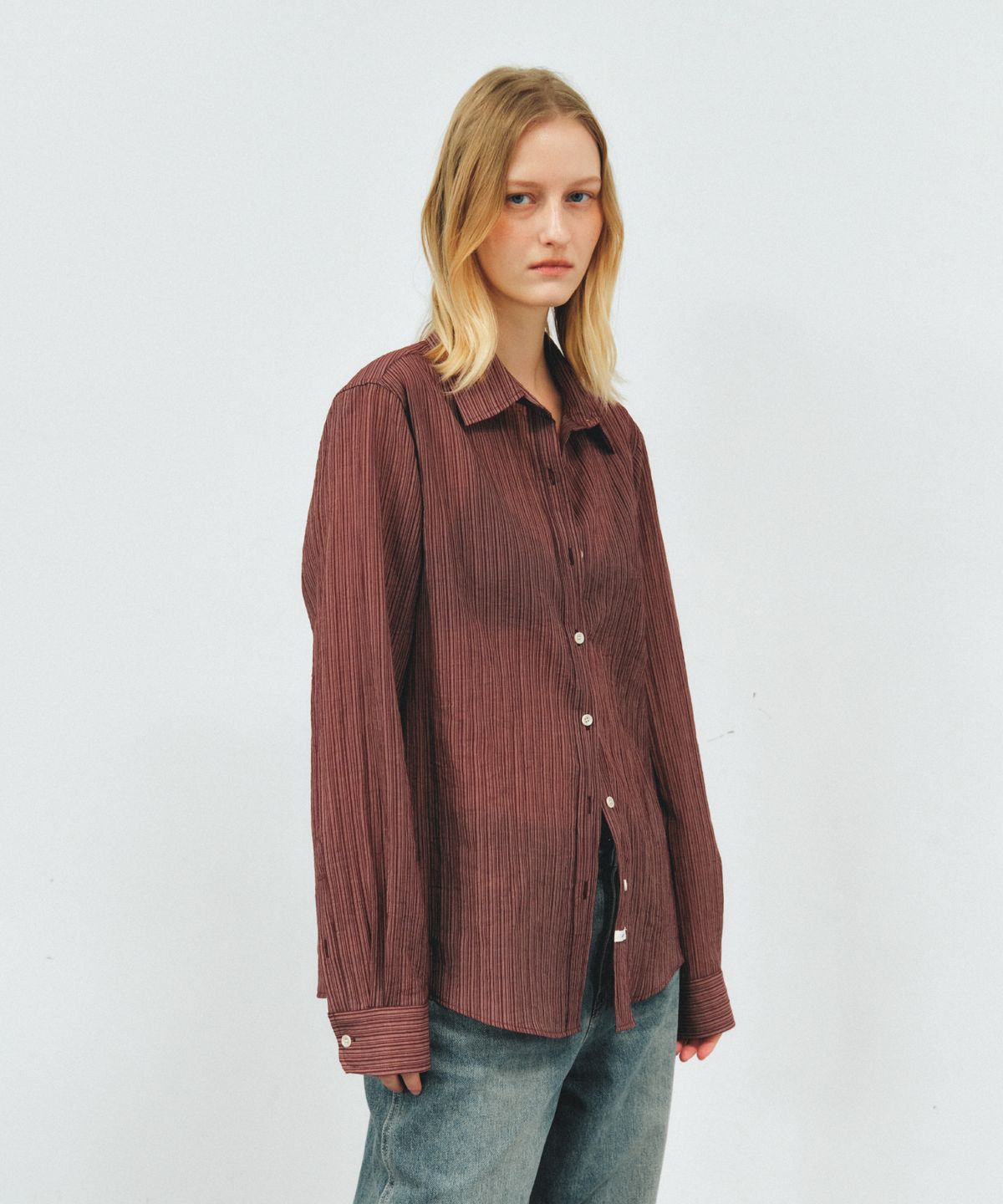 앤테(AENTE) VINTAGE STRIPE SHIRT - WINE