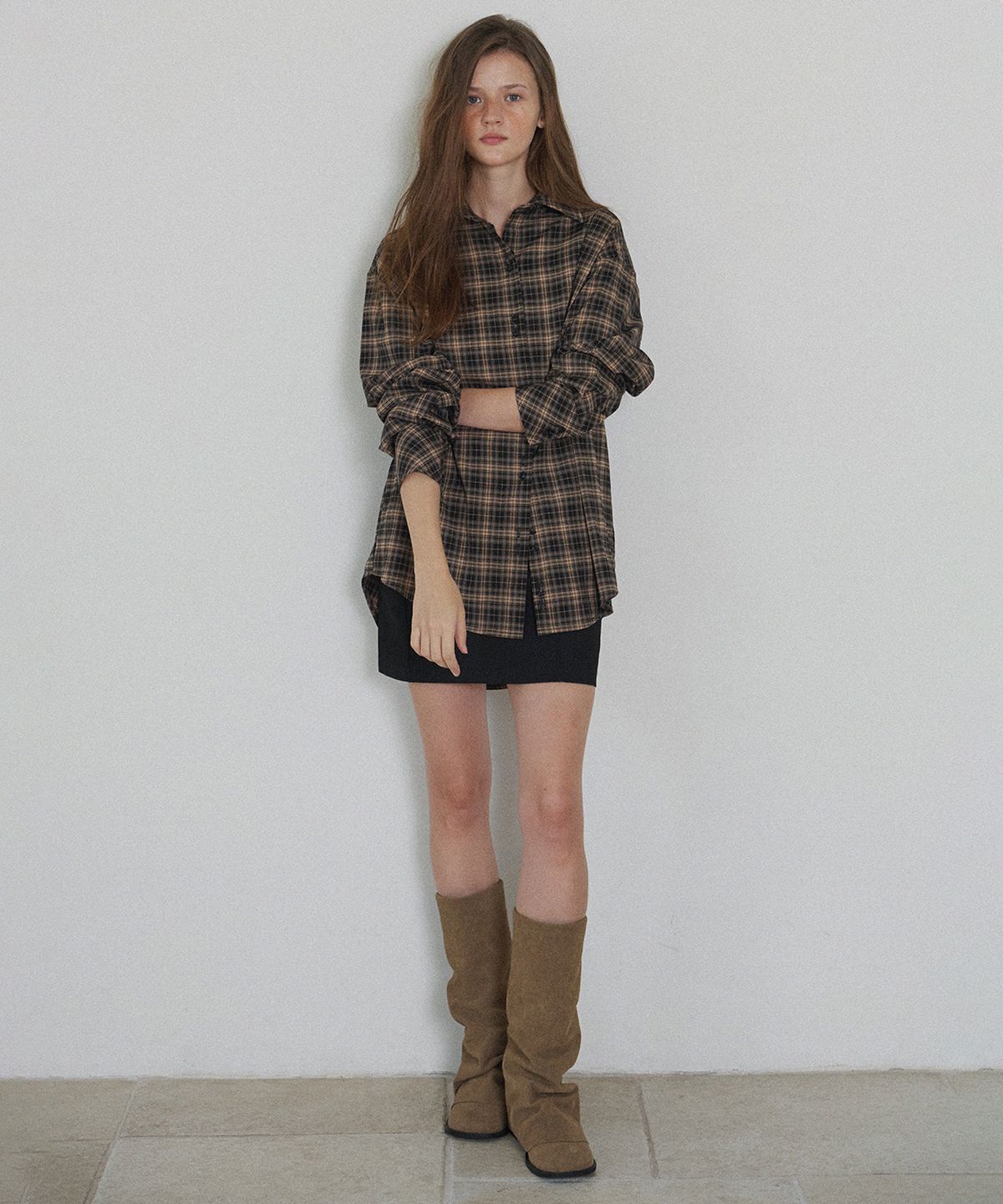 하우스 오브 폰드(HOUSE OF POND) Plaid Check Cross Button Shirt_Pink Black