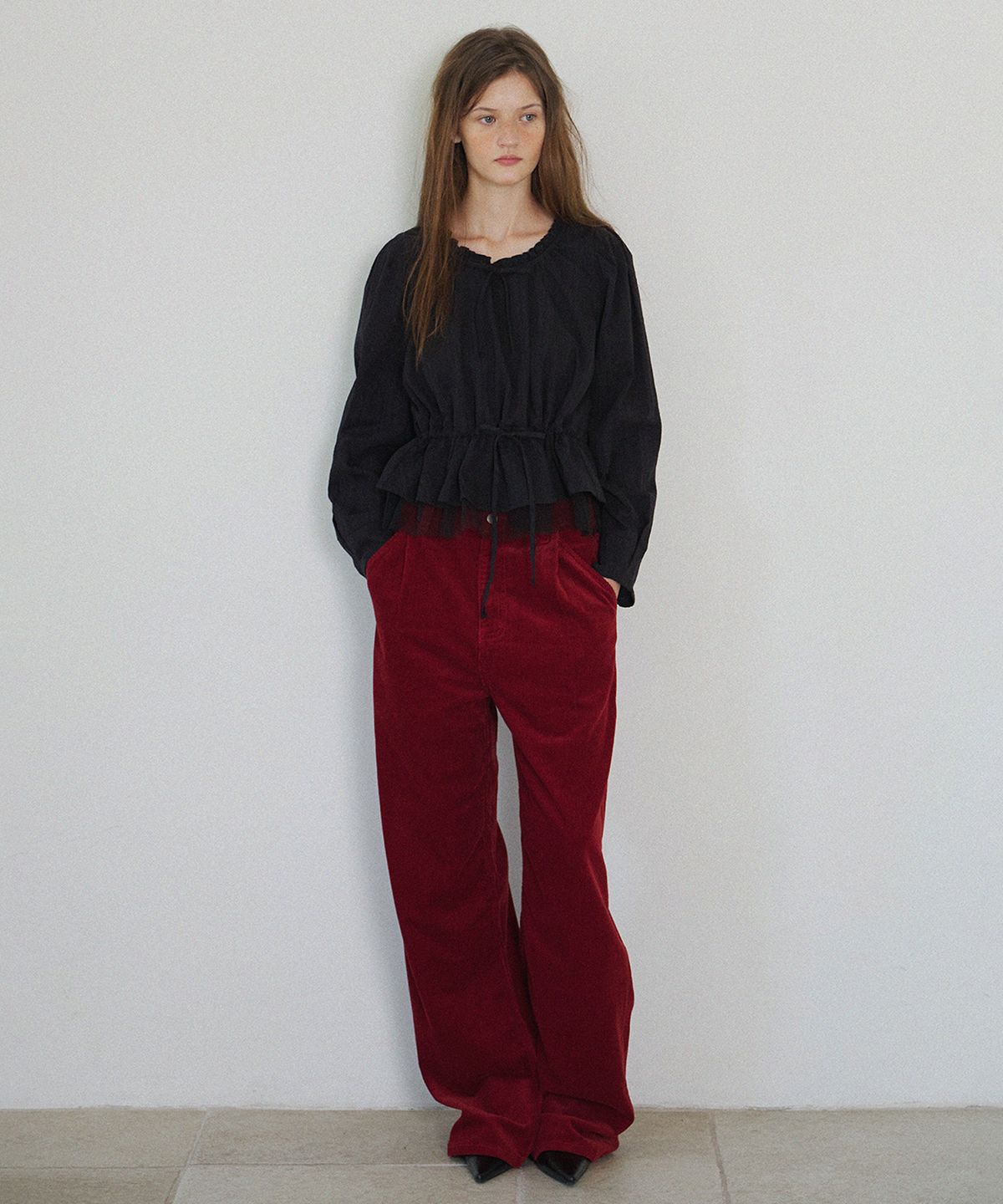하우스 오브 폰드(HOUSE OF POND) Sheer Layering Long Sleeve Blouse_Black