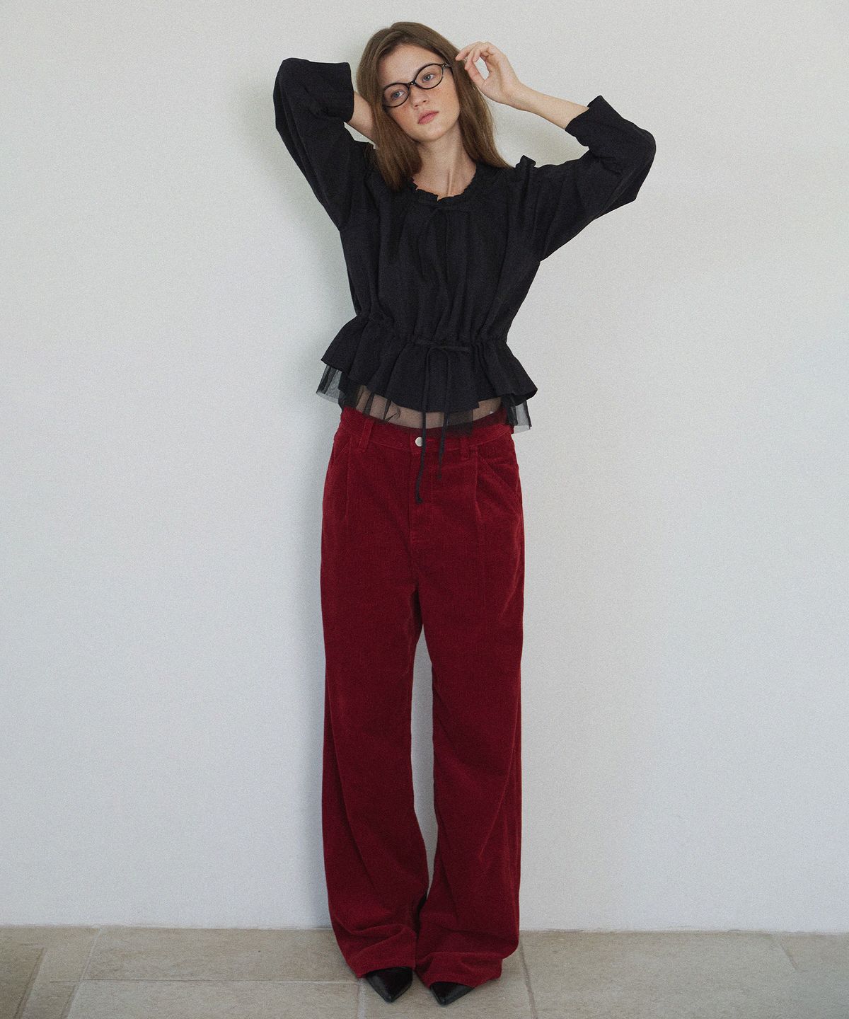하우스 오브 폰드(HOUSE OF POND) Sheer Layering Long Sleeve Blouse_Black