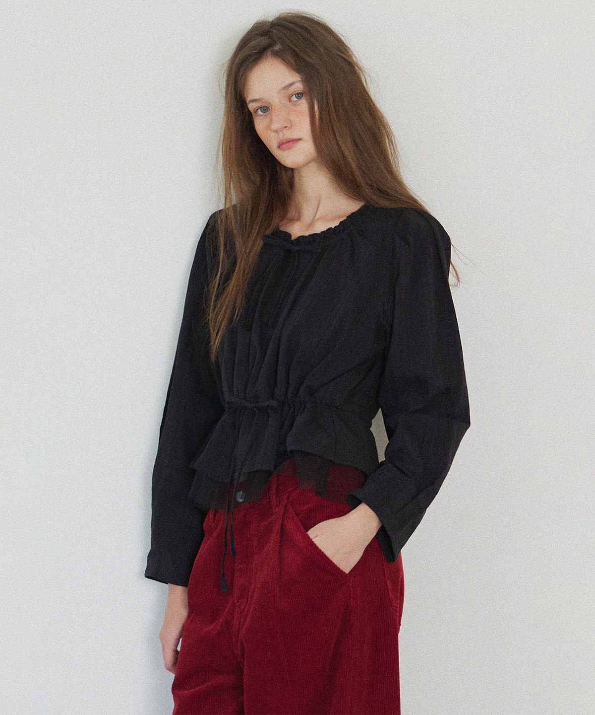 하우스 오브 폰드(HOUSE OF POND) Sheer Layering Long Sleeve Blouse_Black