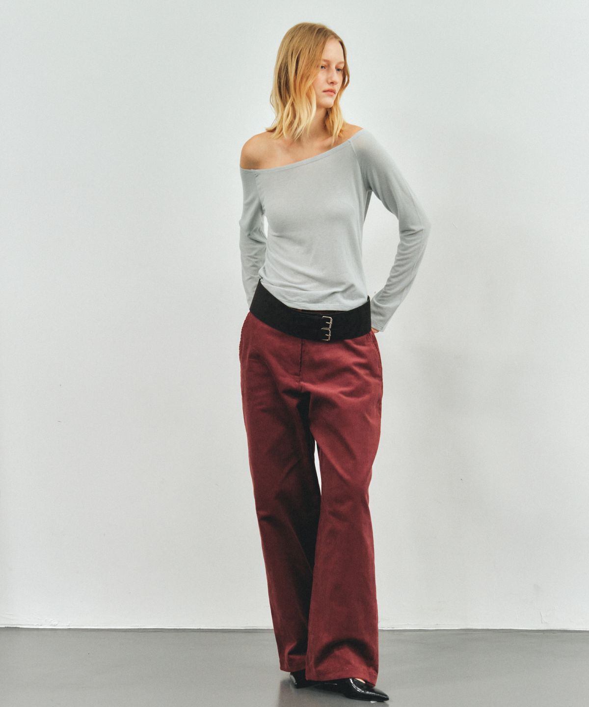 앤테(AENTE) LONG SLEEVE OFF-SHOULDER T-SHIRT - LIGHT MINT