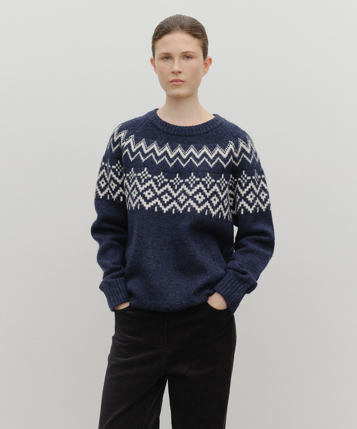 마리떼 프랑소와 저버(MARITHÉ + FRANҪOIS GIRBAUD) FAIRISLE CREW NECK KNIT PULLOVER navy