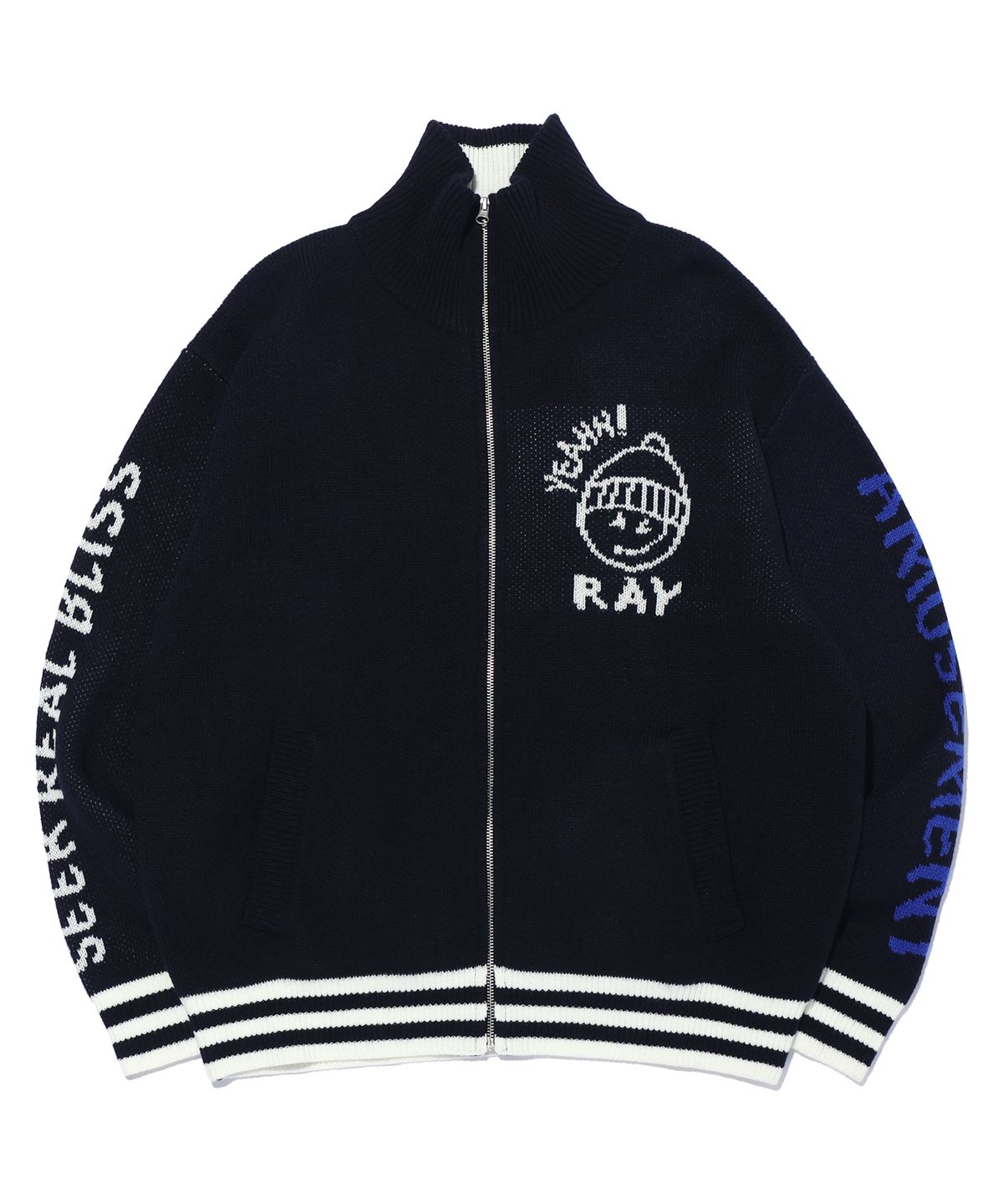 레이피커스(RAYFIKERS) 위키드 스마일 하이넥 니트 집업 MQ5SU509_DARK NAVY