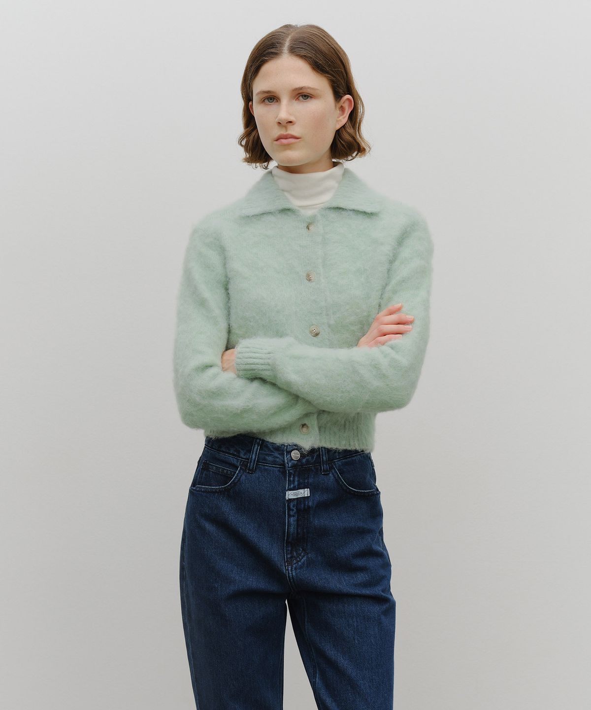 마리떼 프랑소와 저버(MARITHÉ + FRANҪOIS GIRBAUD) W HAIRY COLLAR CARDIGAN mint