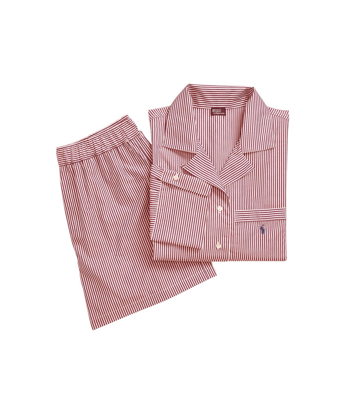폴로 랄프로렌 이너웨어(POLO RALPH LAUREN INNERWEAR) 여성 크롭 탑 파자마 세트 레드 4P8010