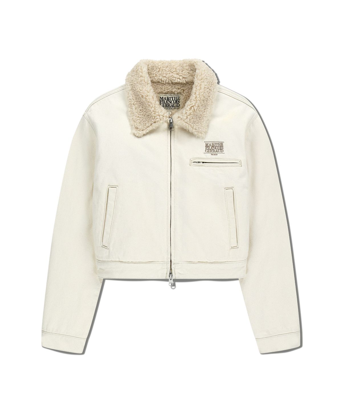 마리떼 프랑소와 저버(MARITHÉ + FRANҪOIS GIRBAUD) W CROP SHEARLING DENIM JACKET ecru