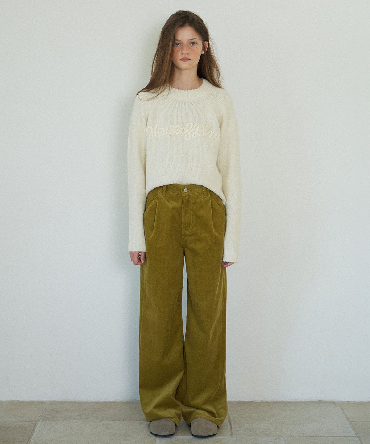 하우스 오브 폰드(HOUSE OF POND) Wide Legs Corduroy Denim Jeans_Olive