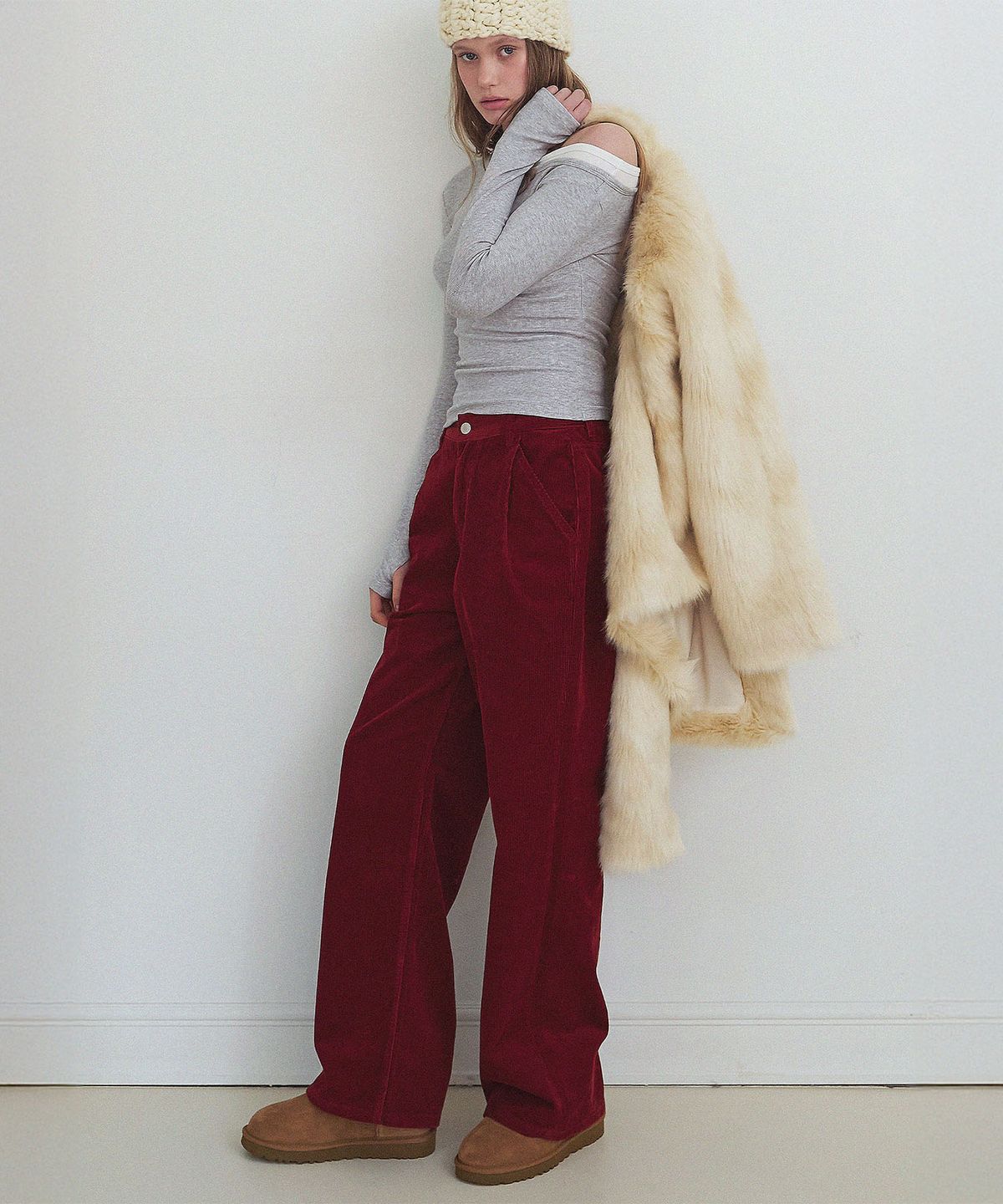 하우스 오브 폰드(HOUSE OF POND) Wide Legs Corduroy Denim Jeans_Red