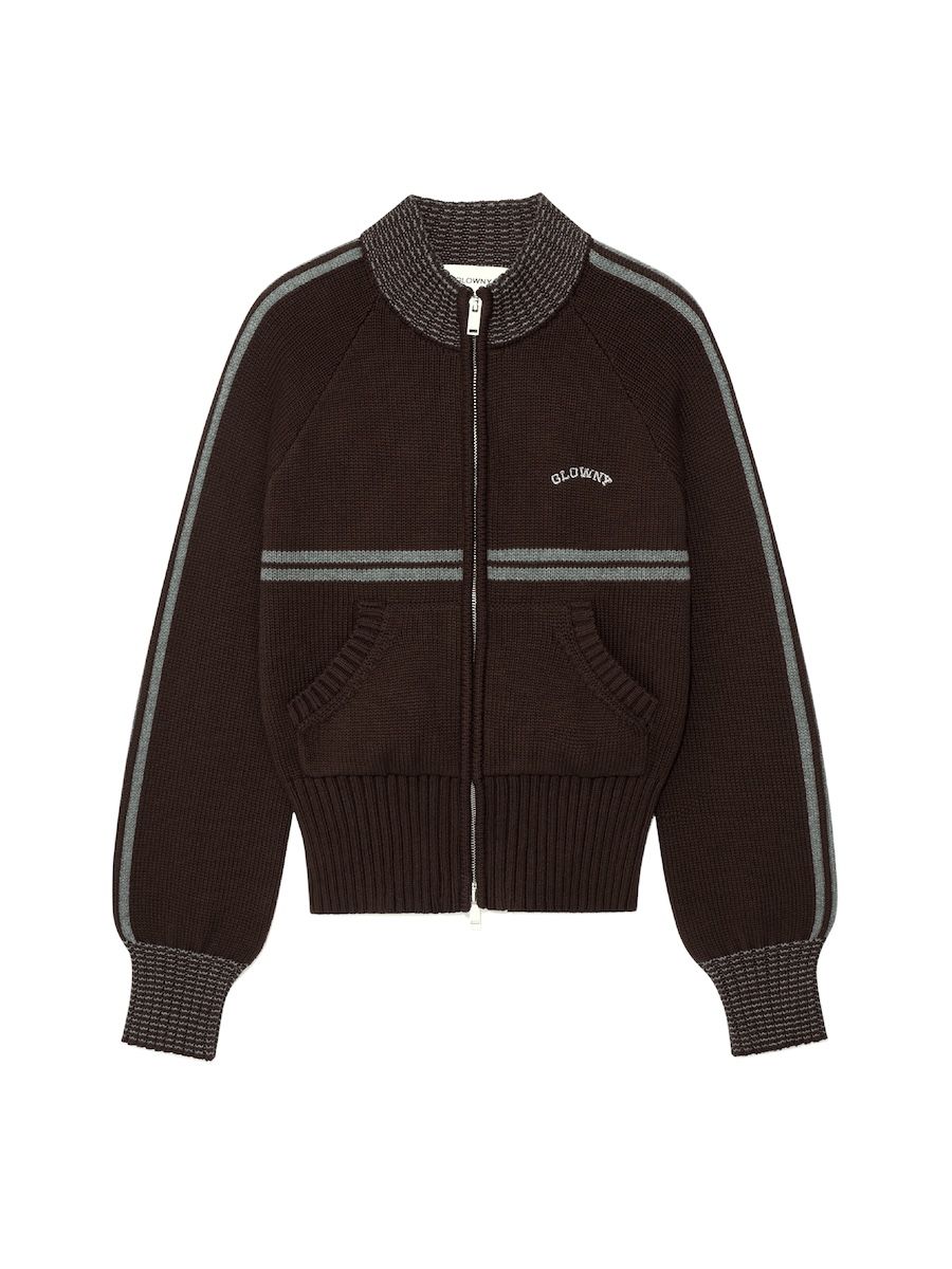 MUSINSA | GLOWNY MOTION KNIT ZIP UP (BROWN)