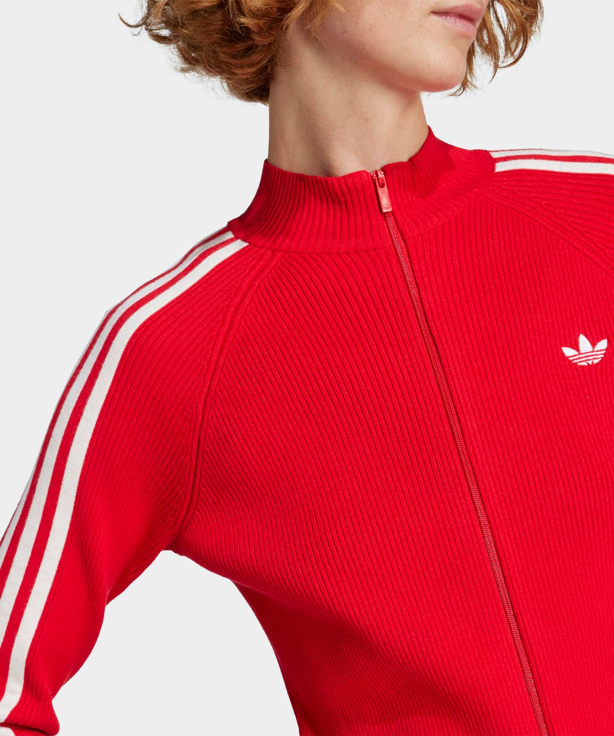 아디다스(ADIDAS) 3-스트라이프 슬림 니트 트랙 탑 - 레드 / JY2598
