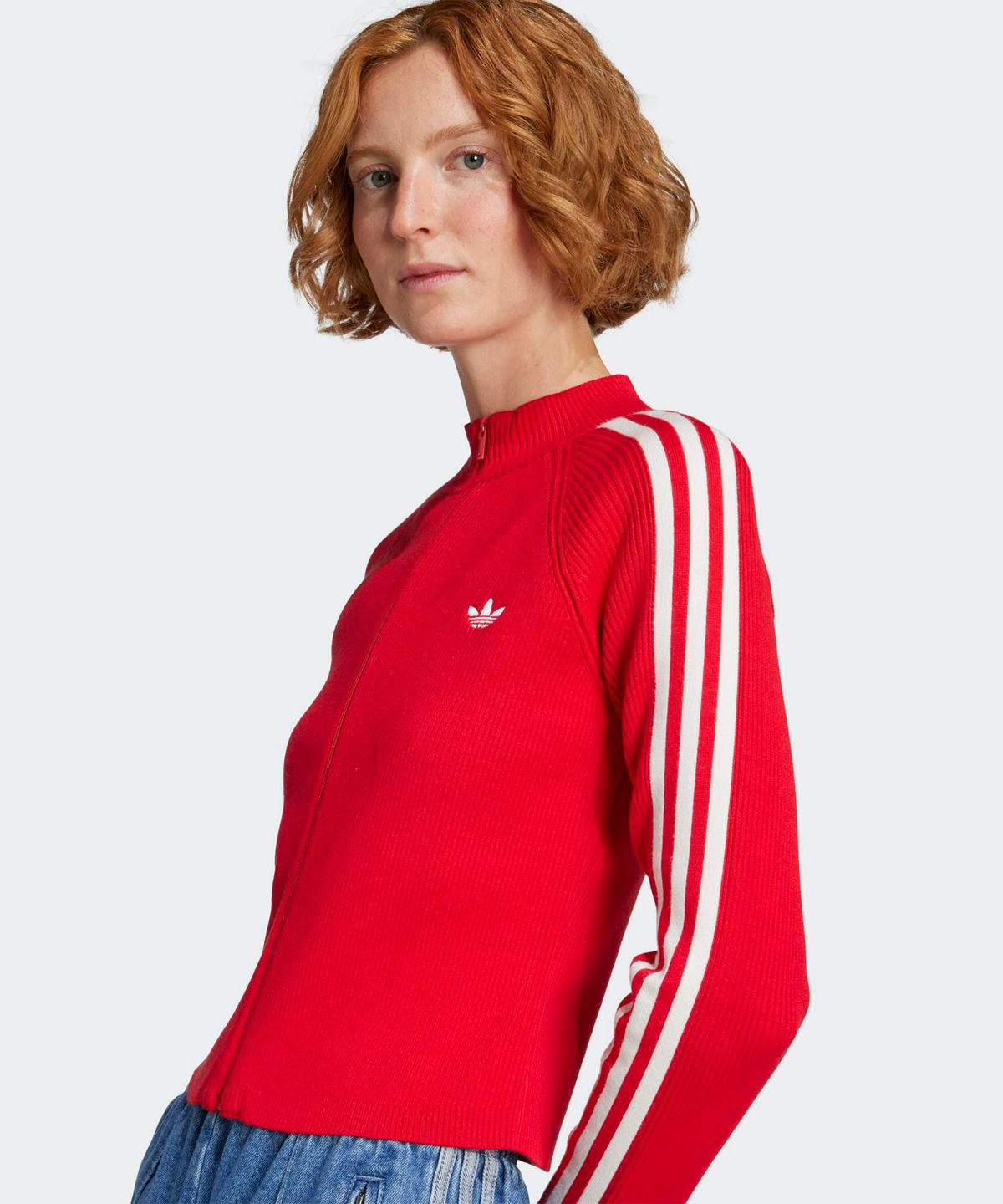 아디다스(ADIDAS) 3-스트라이프 슬림 니트 트랙 탑 - 레드 / JY2598