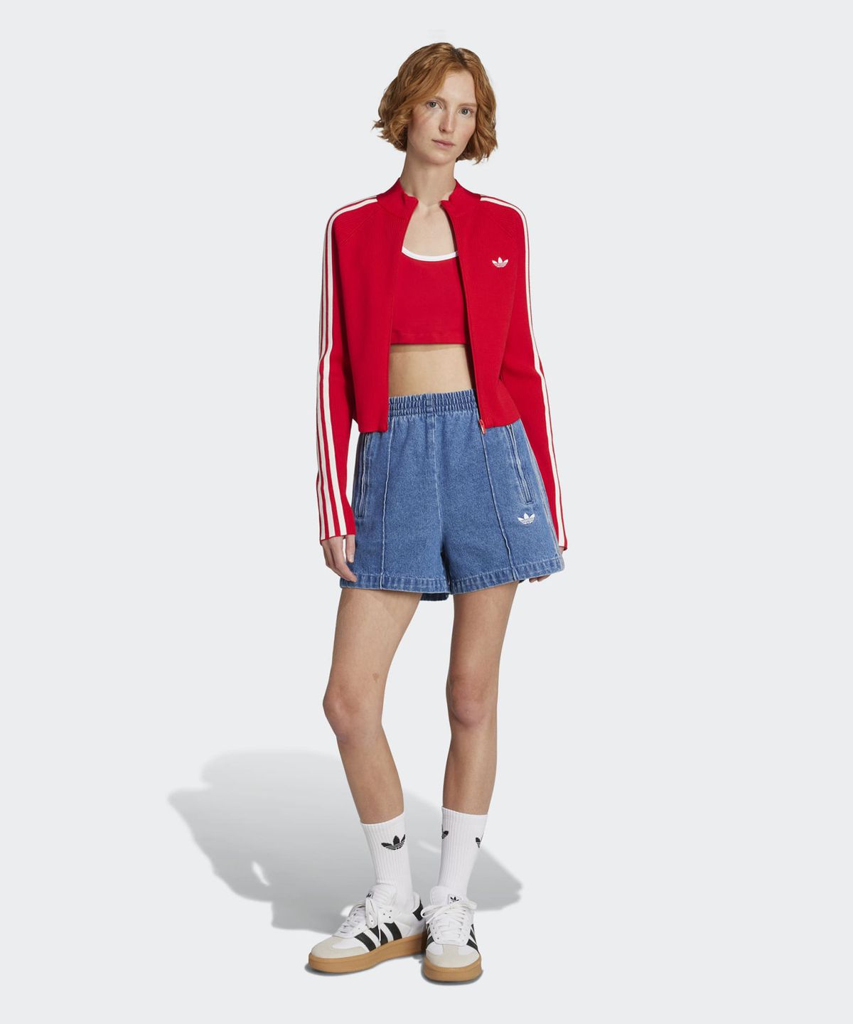아디다스(ADIDAS) 3-스트라이프 슬림 니트 트랙 탑 - 레드 / JY2598