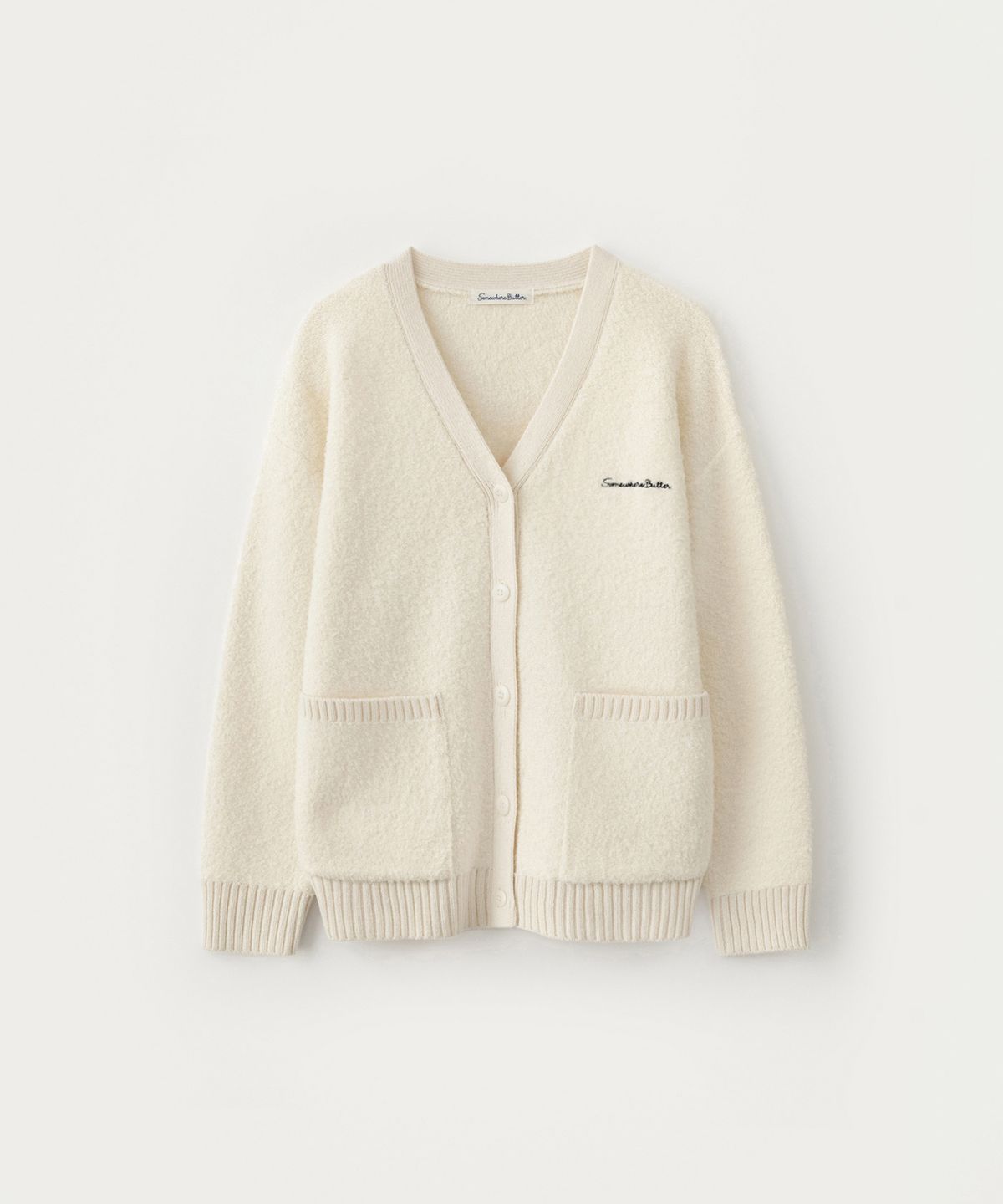 썸웨어버터(SOMEWHEREBUTTER) Rima Boucle V-Neck Cardigan - Ivory