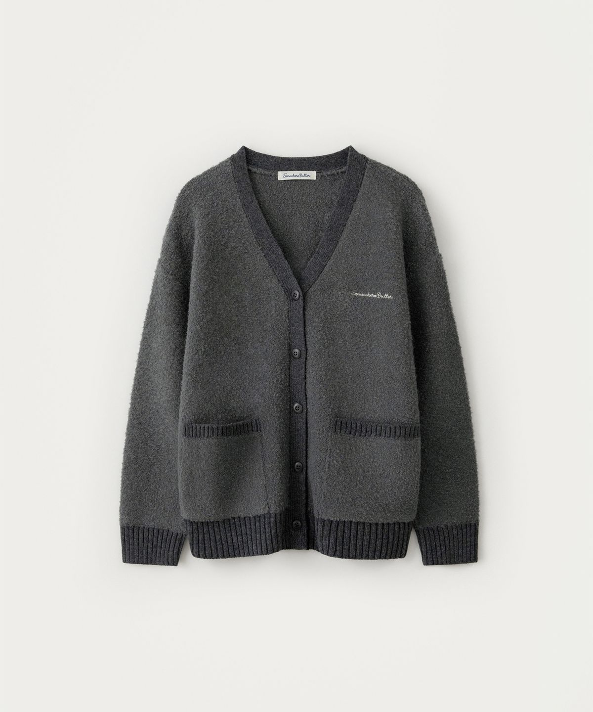 썸웨어버터(SOMEWHEREBUTTER) Rima Boucle V-Neck Cardigan - Charcoal