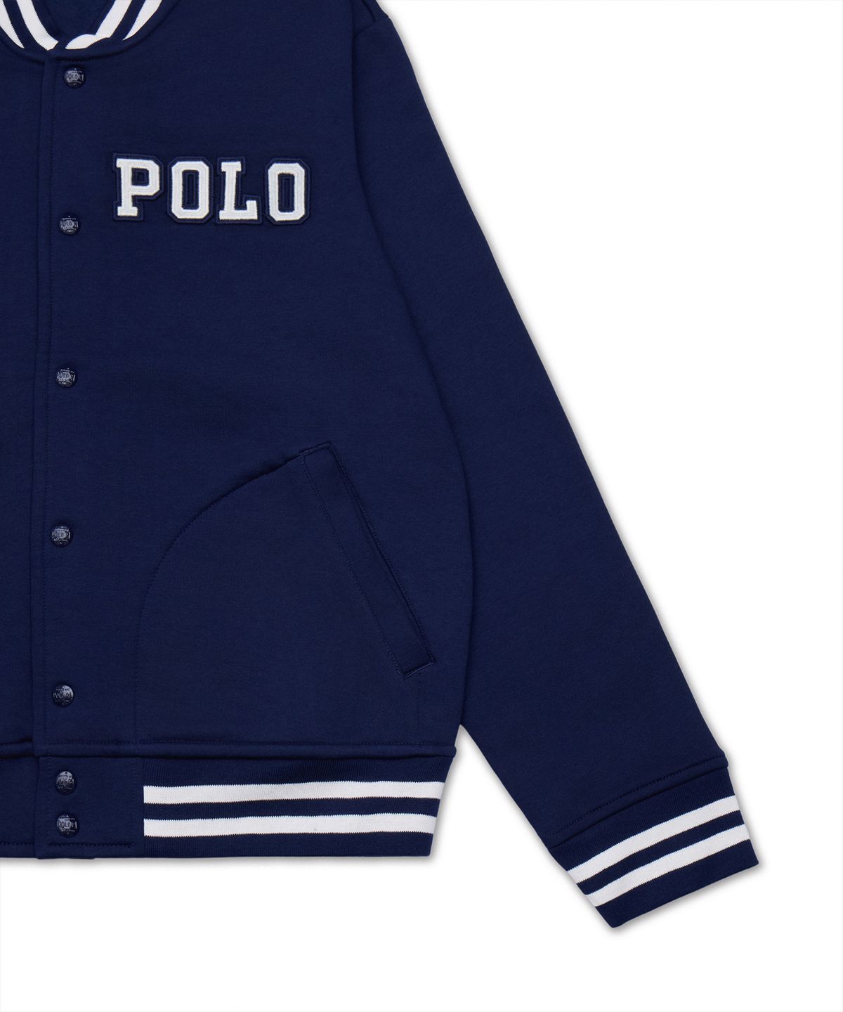 폴로 랄프 로렌(POLO RALPH LAUREN) 로고 플리스 베이스볼 재킷-네이비