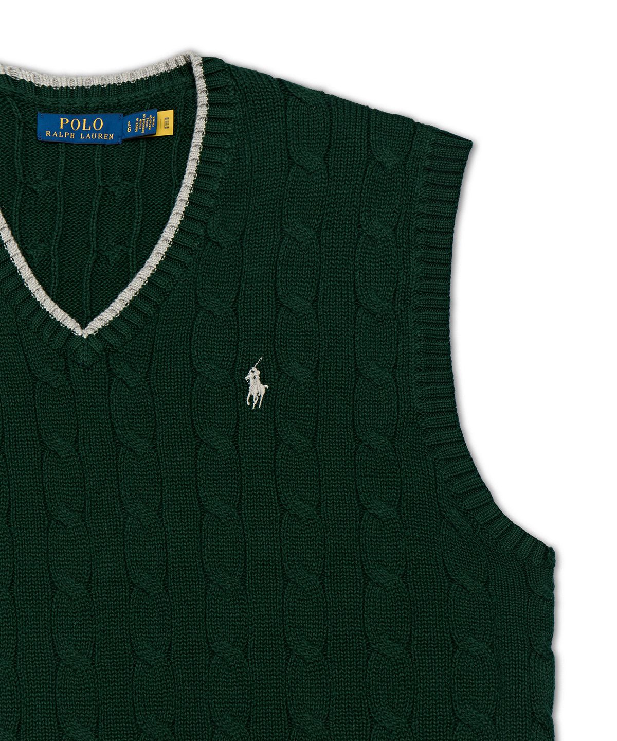 폴로 랄프 로렌(POLO RALPH LAUREN) 케이블 니트 코튼 스웨터 베스트-그린