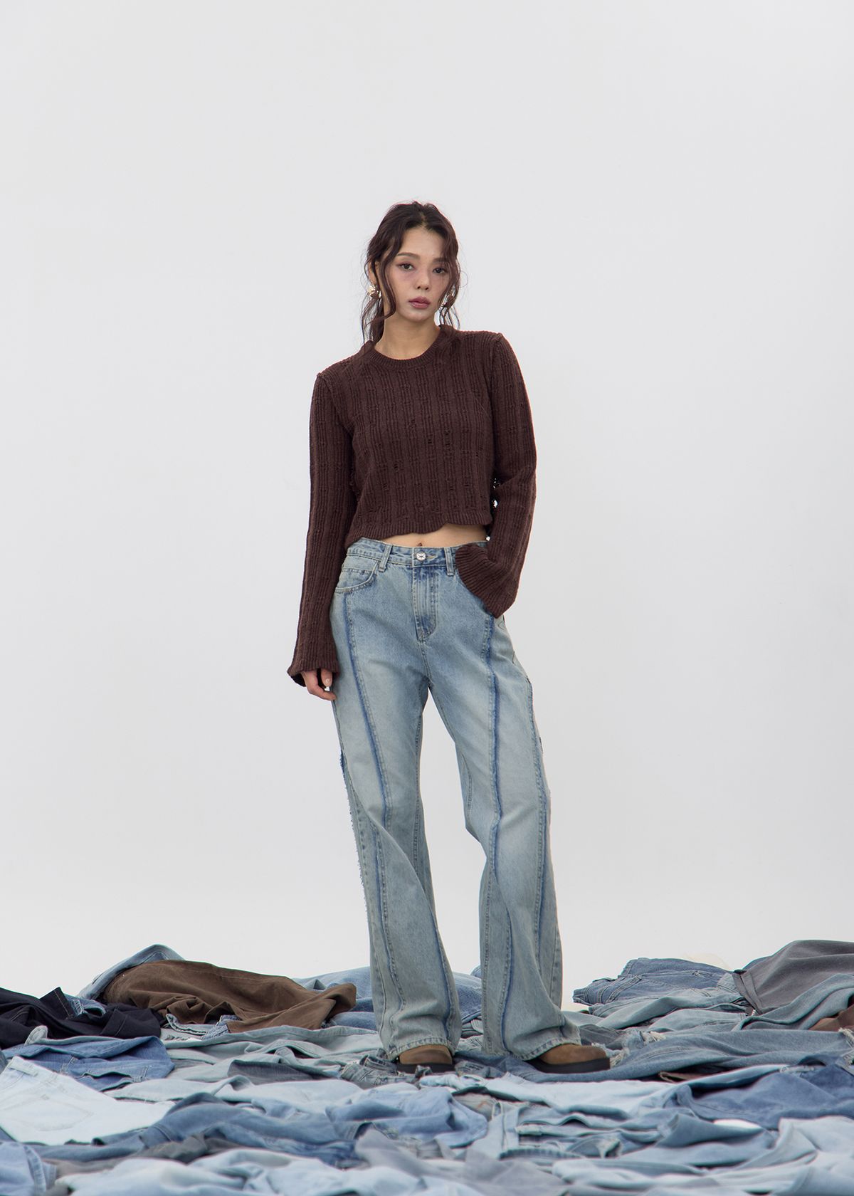 노 엑스트라 터치(NO EXTRA TOUCH) Boho Damage Knit (Brown) / 25FWKP001BR