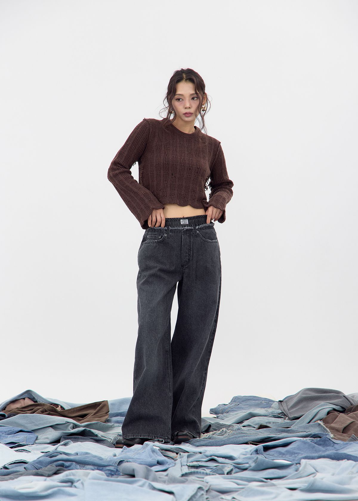 노 엑스트라 터치(NO EXTRA TOUCH) Boho Damage Knit (Brown) / 25FWKP001BR