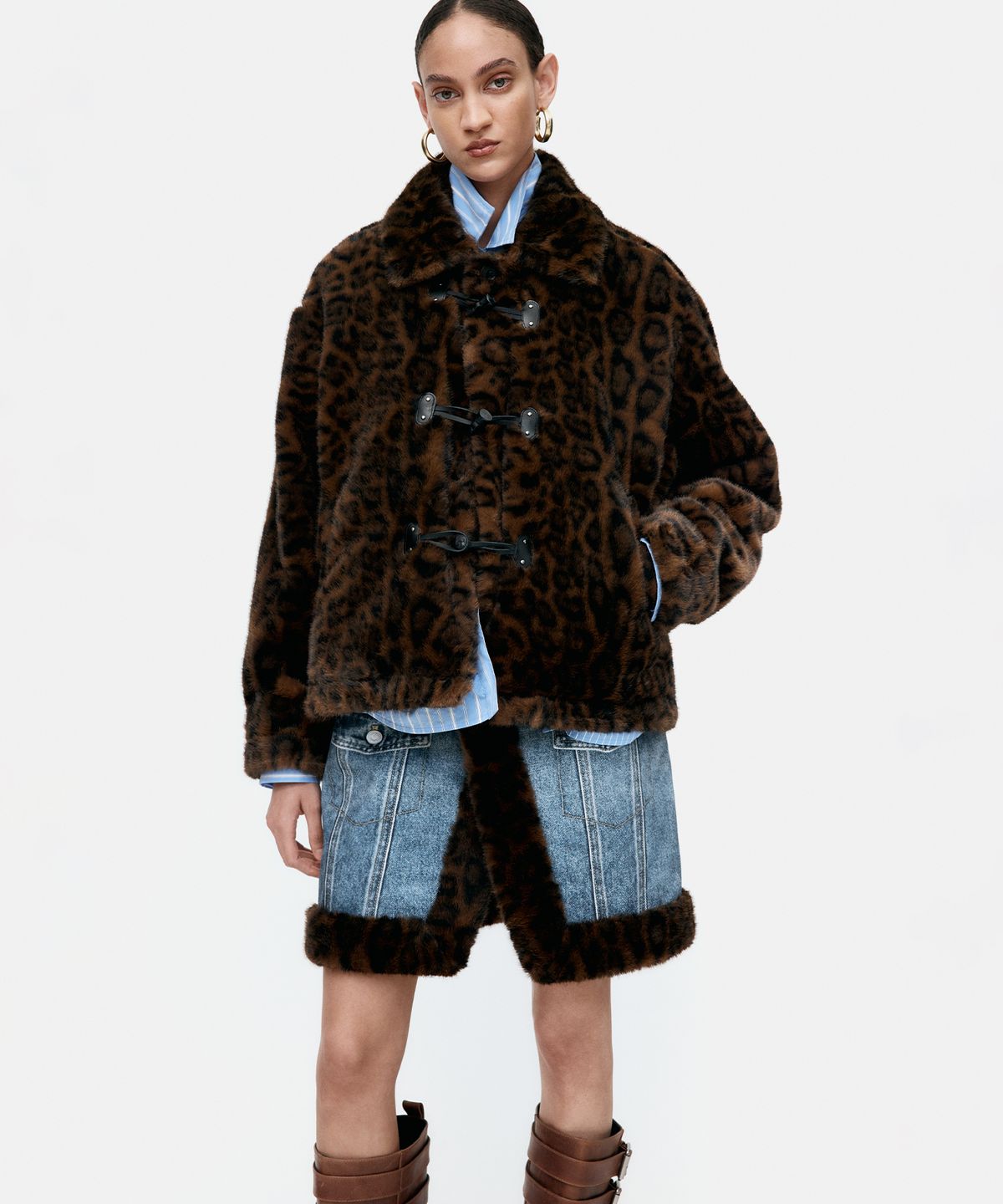 앤더슨벨(ADSB ANDERSSON BELL) FUR-EDGED DENIM PRINT SKIRT apa863w(BLUE)