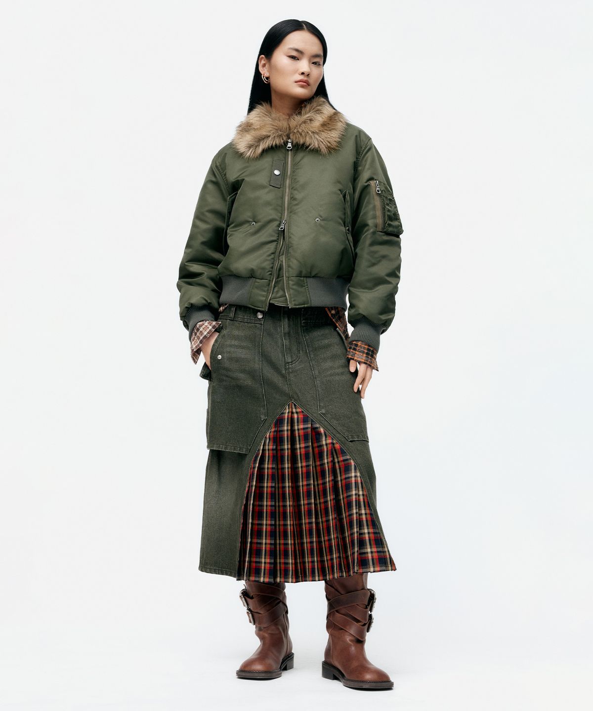 앤더슨벨(ADSB ANDERSSON BELL) RAPTOR LAYERED PLEATS SKIRT apa860w(WASHED GREEN)