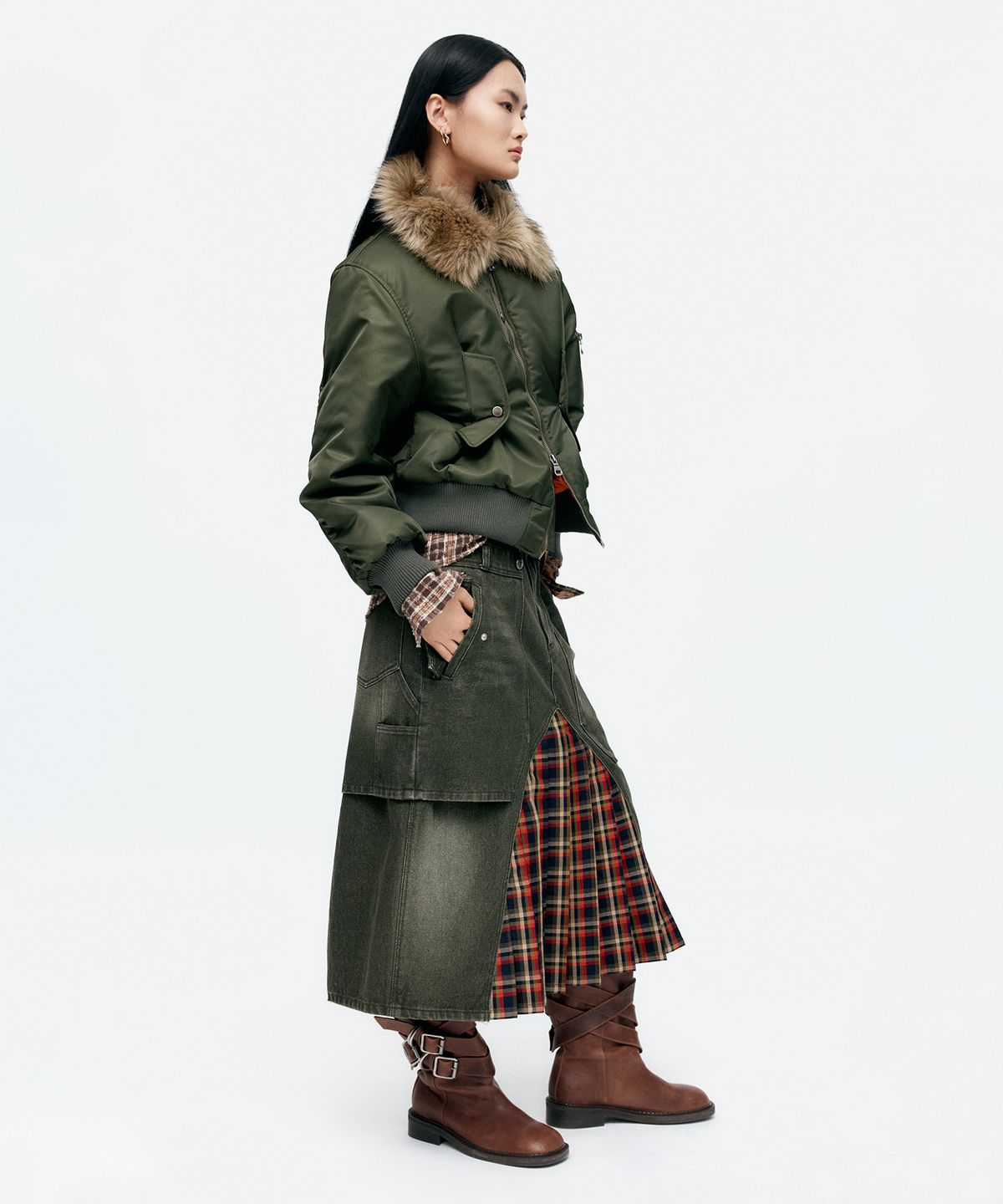 앤더슨벨(ADSB ANDERSSON BELL) RAPTOR LAYERED PLEATS SKIRT apa860w(WASHED GREEN)
