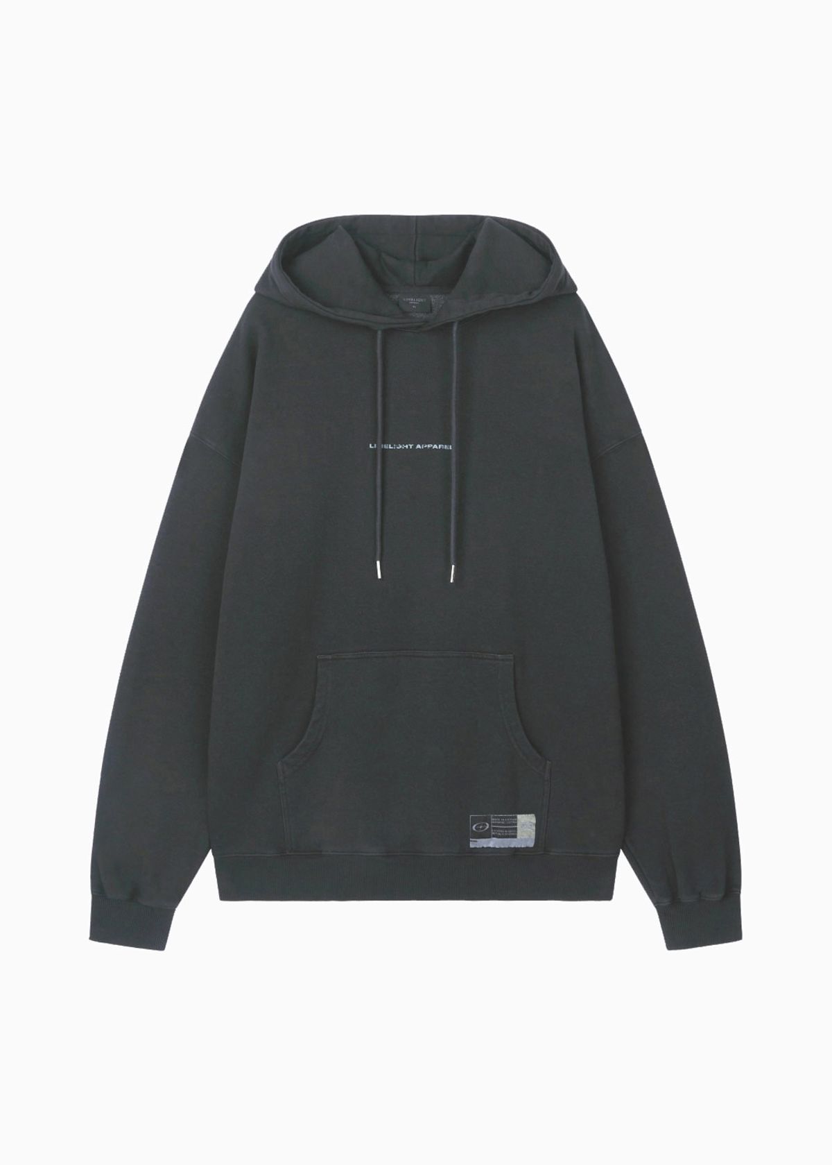 라임라잇 어패럴(LIMELIGHT APPAREL) 어패럴 피그먼트 백 로고 오버사이즈 후디 (블랙/그레이)