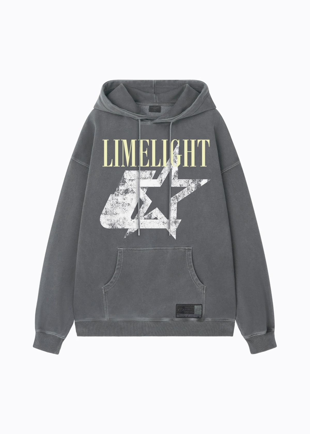 라임라잇 어패럴(LIMELIGHT APPAREL) 어패럴 피그먼트 스타 로고 오버사이즈 후디 (차콜/라임라잇)