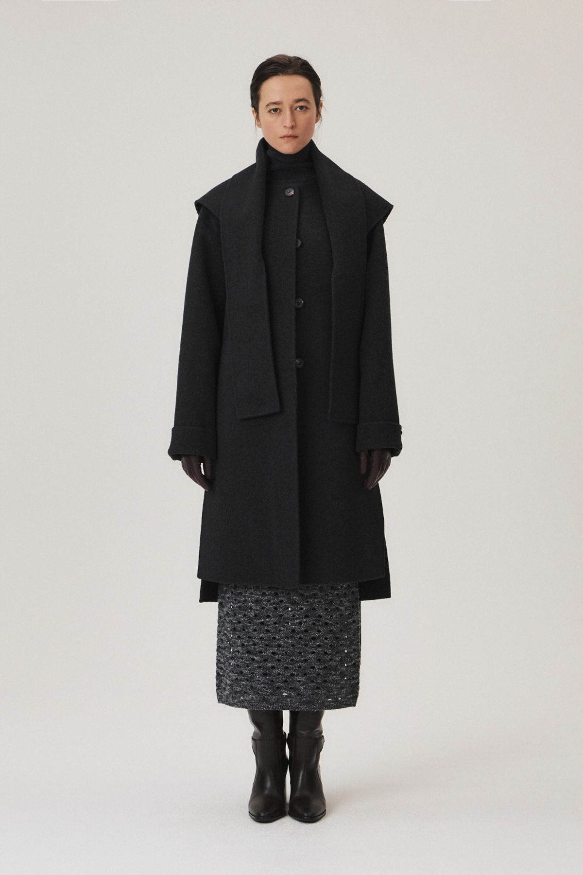 쿠메(KUMÉ) Handmade Cashmere Blend Muffler Coat, Charcoal