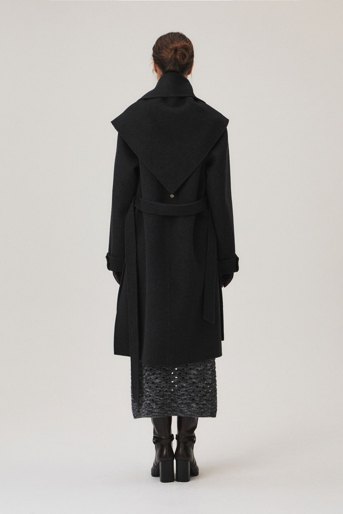 쿠메(KUMÉ) Handmade Cashmere Blend Muffler Coat, Charcoal
