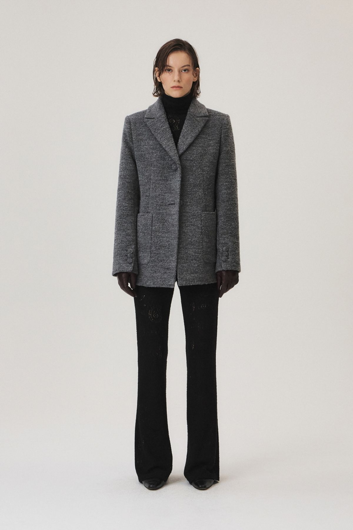 쿠메(KUMÉ) Alpaca Boucle Midi Jacket, Melange Gray