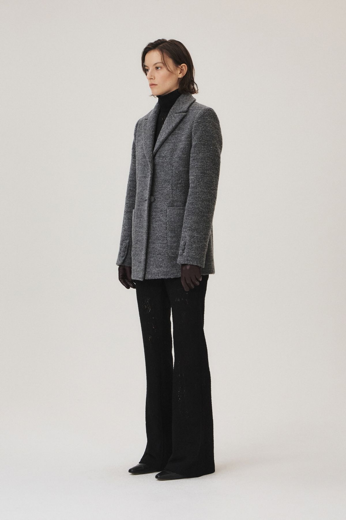 쿠메(KUMÉ) Alpaca Boucle Midi Jacket, Melange Gray