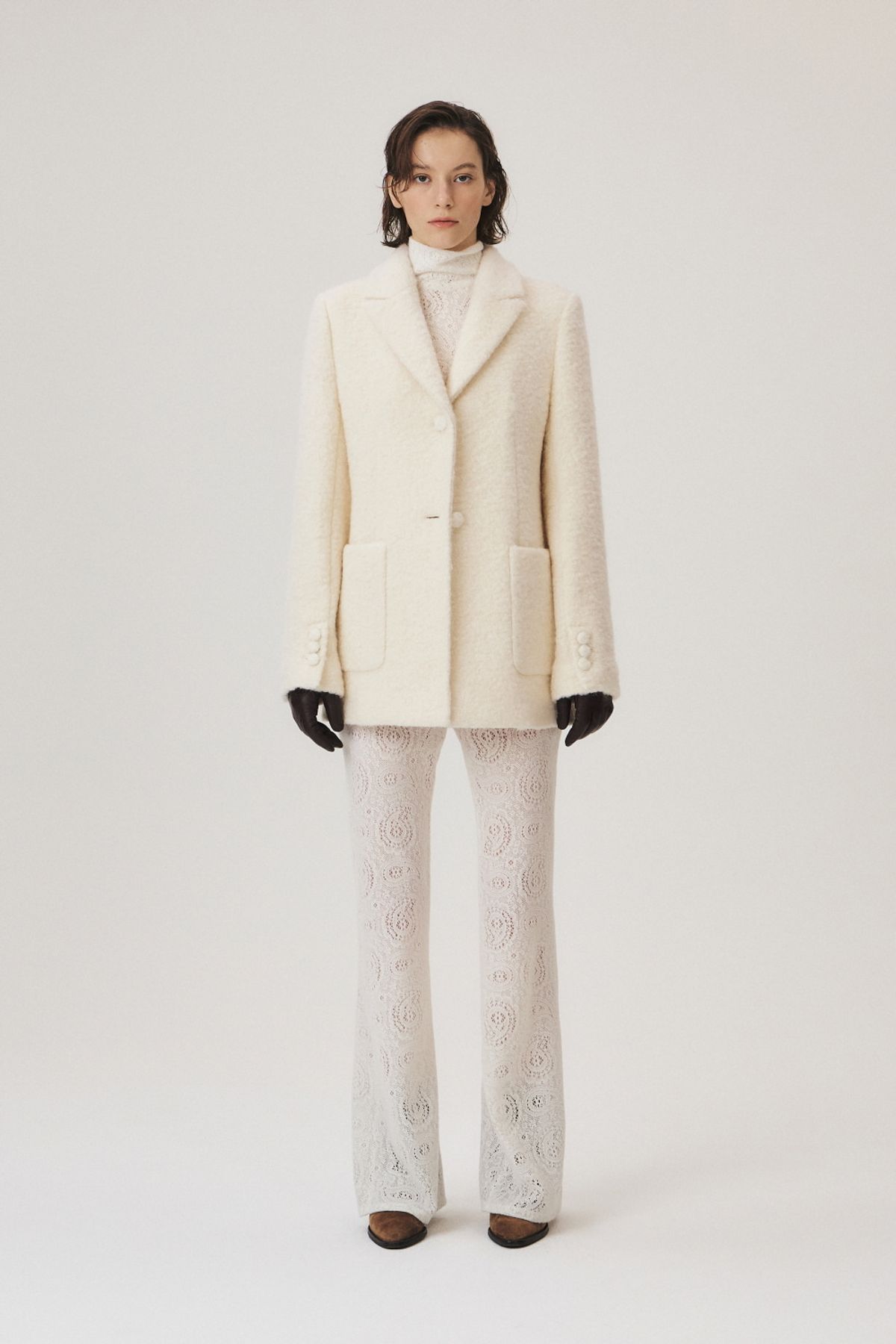 쿠메(KUMÉ) Alpaca Boucle Midi Jacket, Ivory