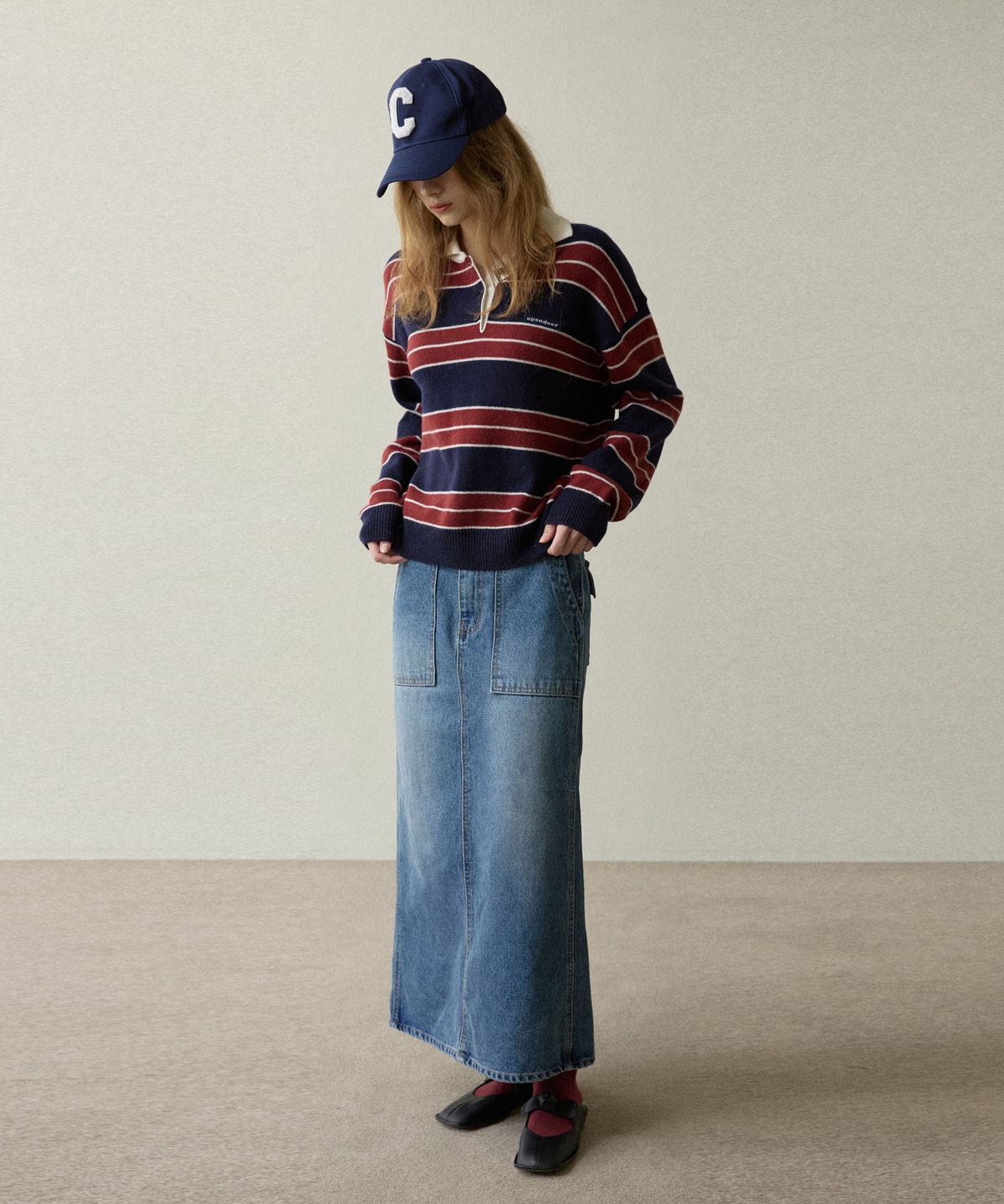 오픈도어스튜디오(OPENDOORSTUDIO) color stripes knit navy