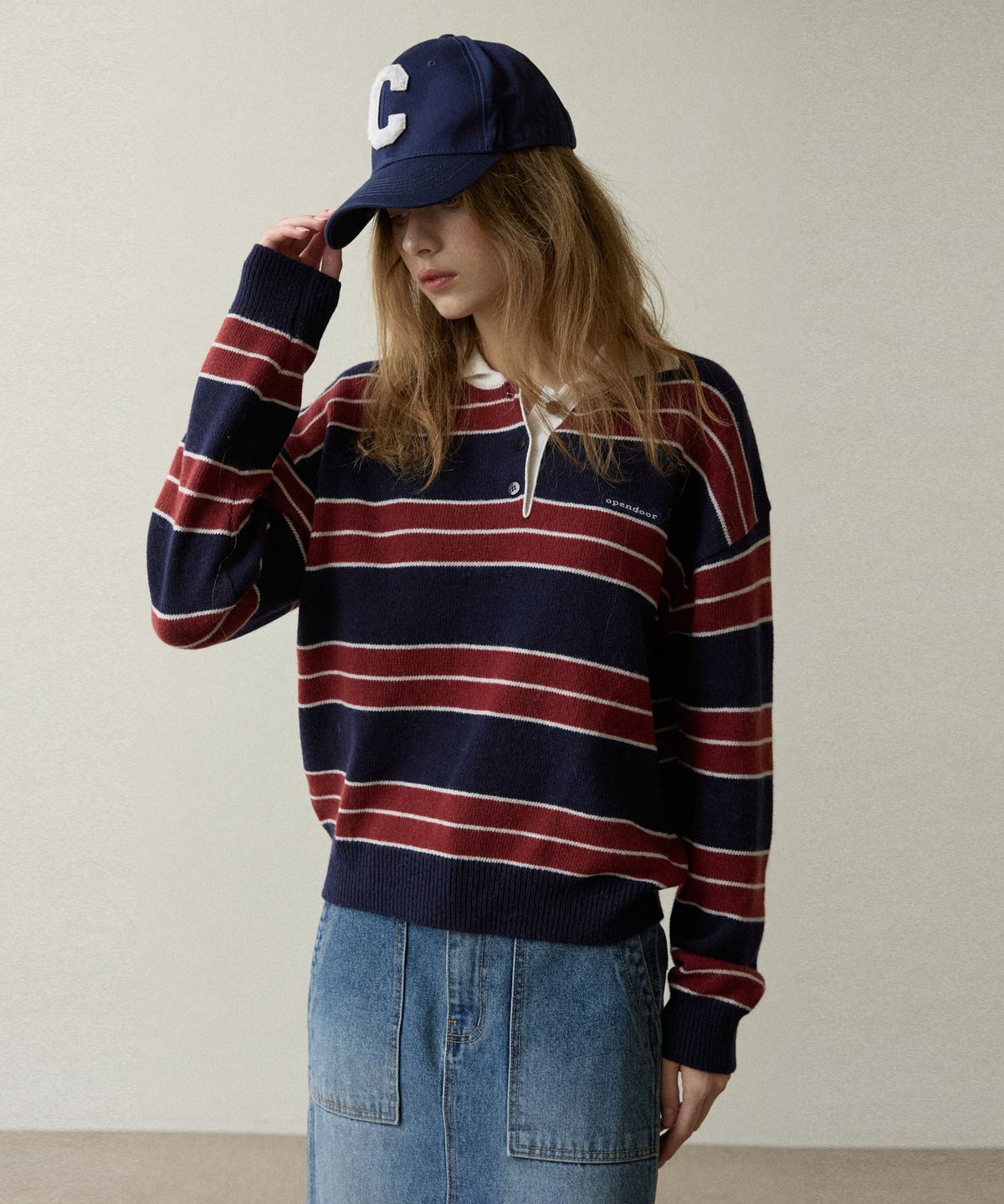 오픈도어스튜디오(OPENDOORSTUDIO) color stripes knit navy
