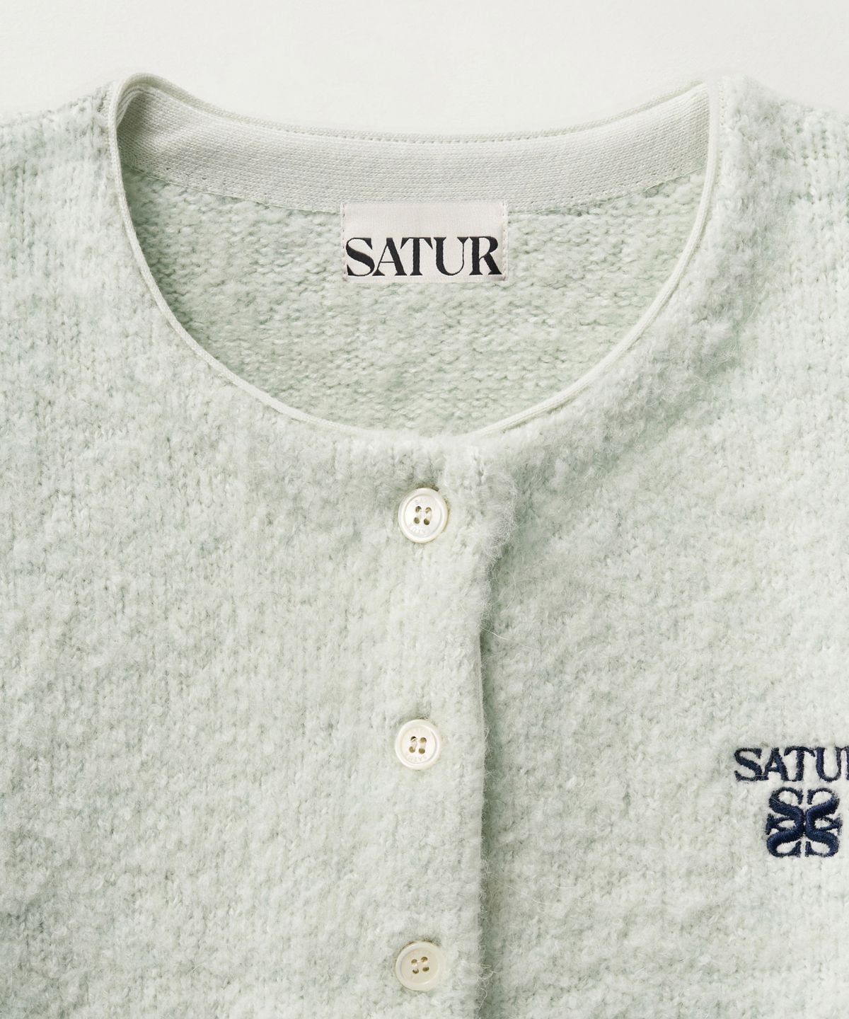 세터(SATUR) (W) 부클 크루 넥 가디건 민트
