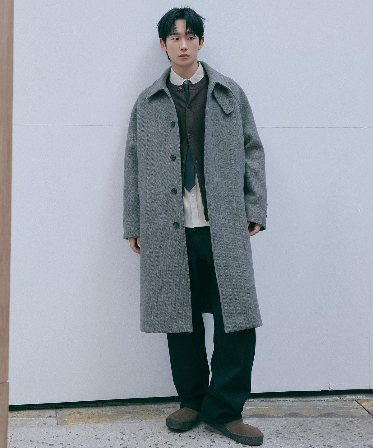 마인드브릿지(MINDBRIDGE) [COUTURE]헤링본 오버핏 발마칸 롱 코트