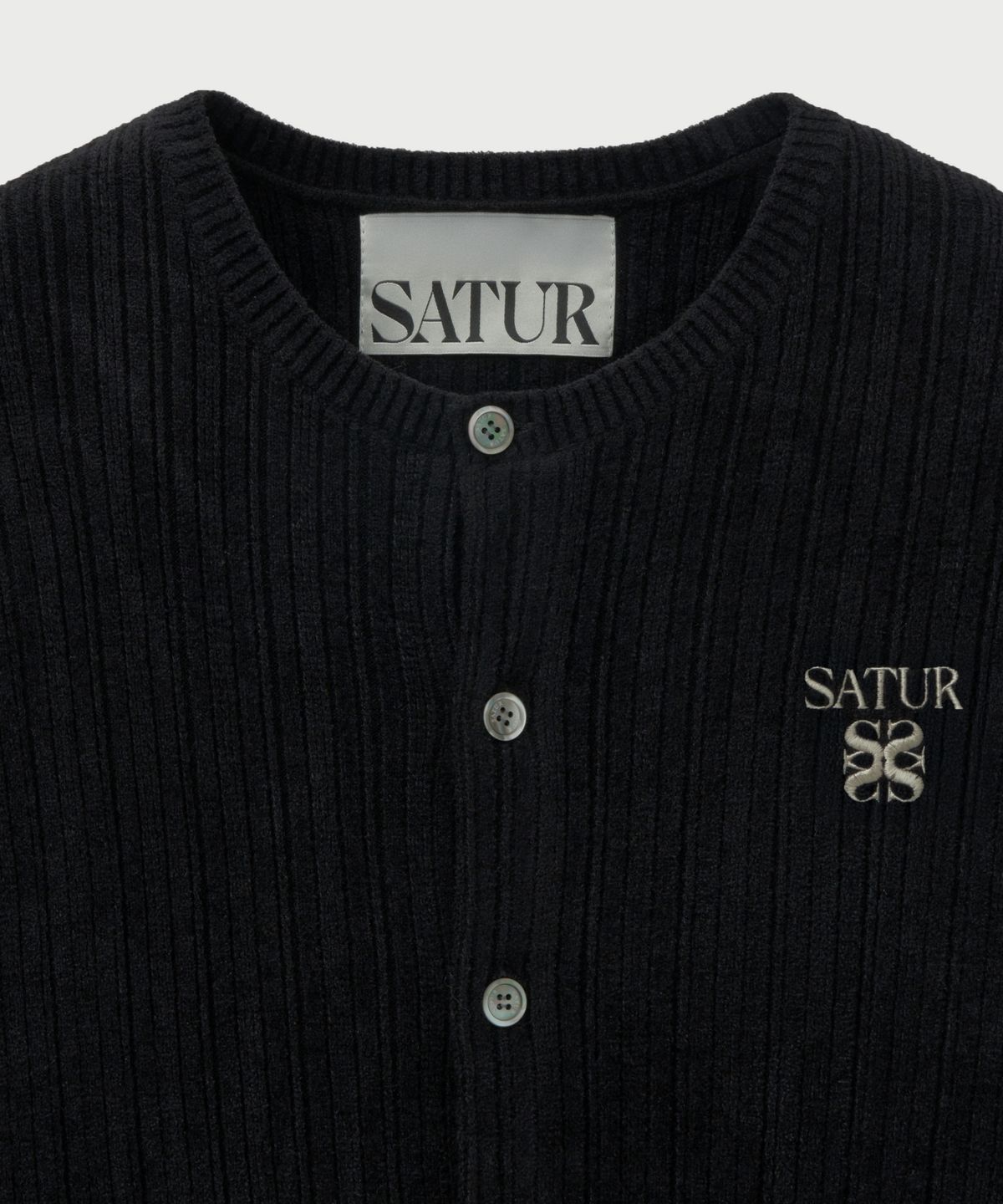 세터(SATUR) 플리스 크루 넥 가디건 블랙