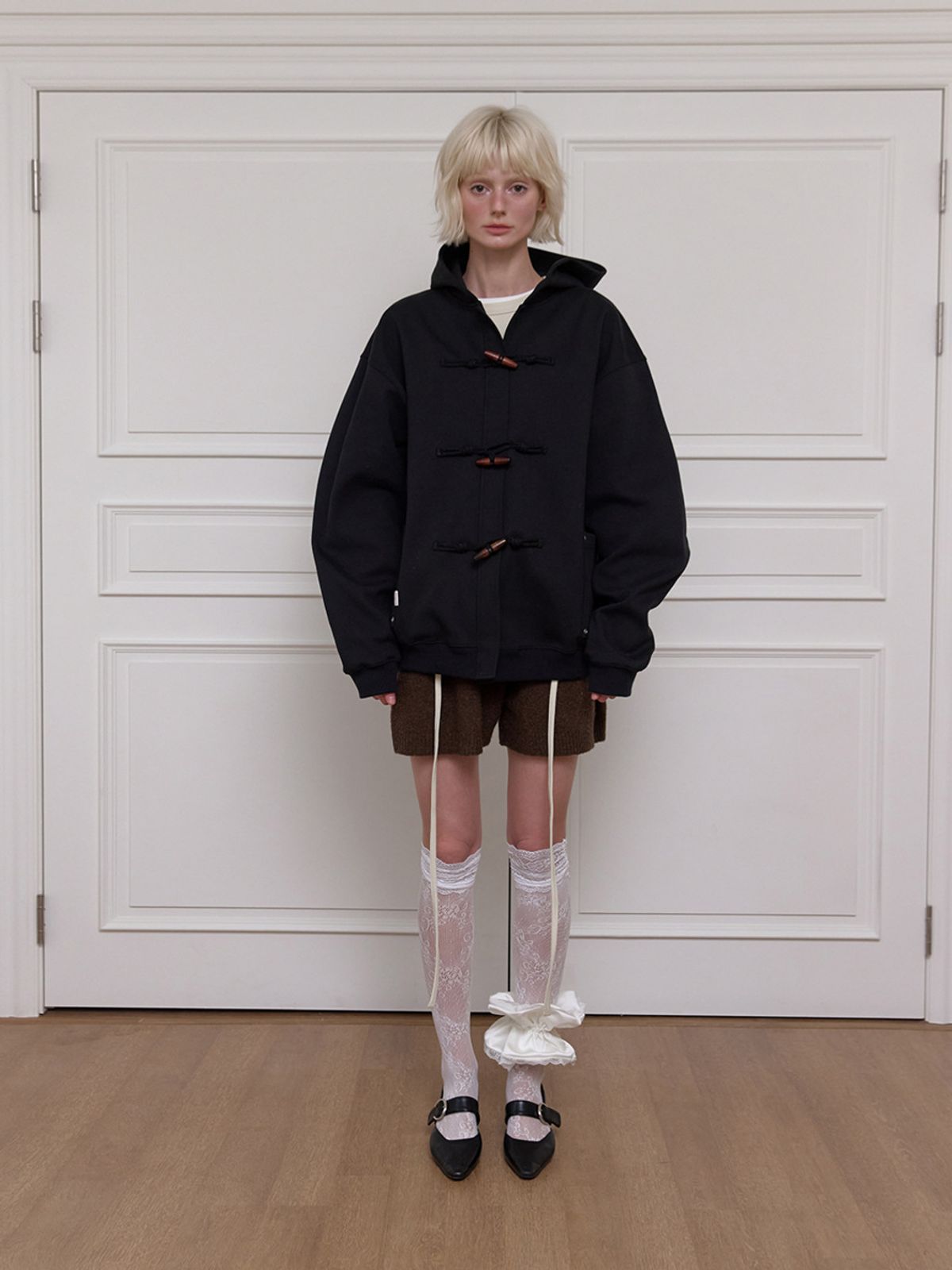 민더리(MEENDERI) [UNISEX] BIG POCKET DUFFLE JACKET - BLACK