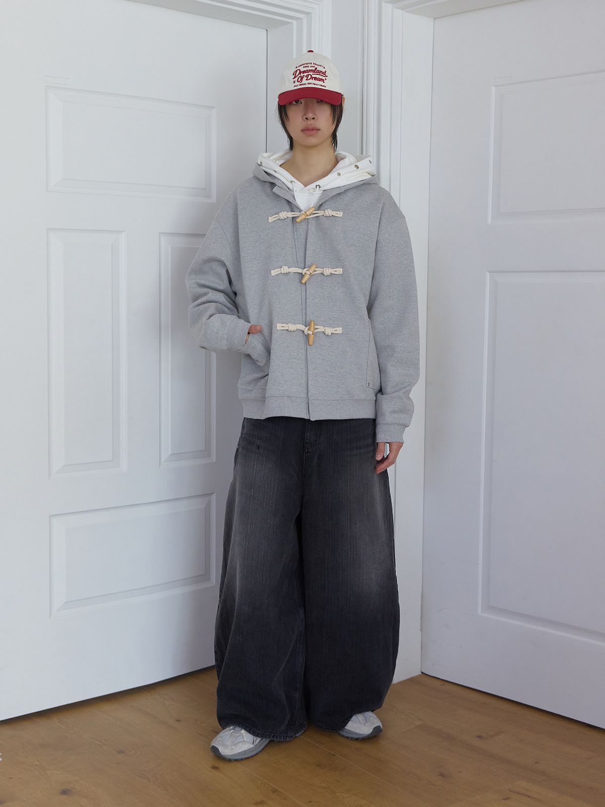 민더리(MEENDERI) [UNISEX] BIG POCKET DUFFLE JACKET - GREY