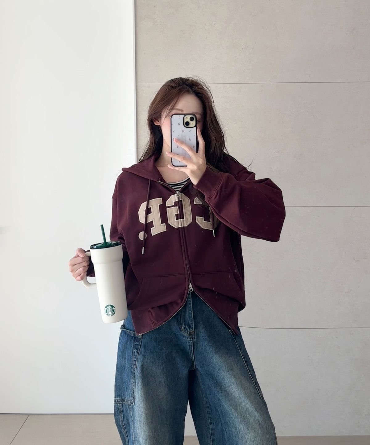 코드그라피(CGP) CGP 아치 로고 후드 집업_버건디