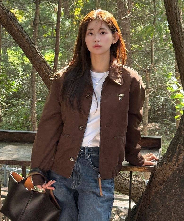 (W) 테오 폭스 스웨이드 숏 자켓 다크 브라운