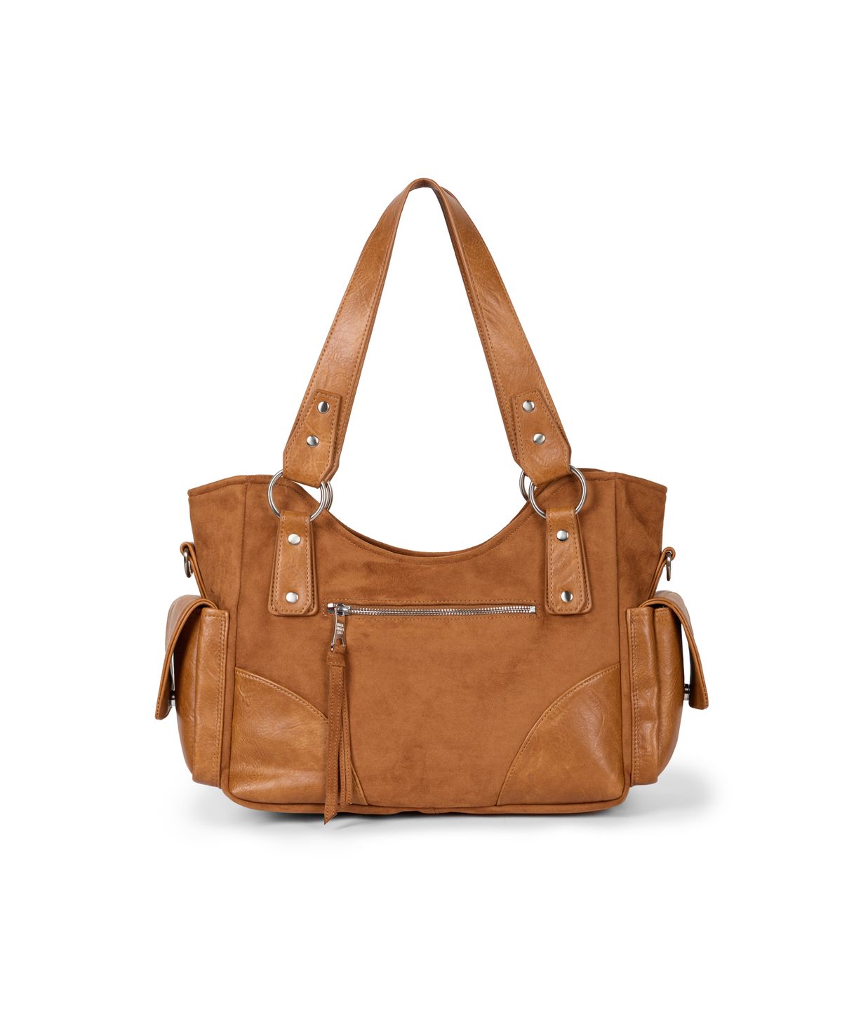 이우가마카라스(IUGAMAKARAS) Studded Suede Shoulder Bag (Camel)