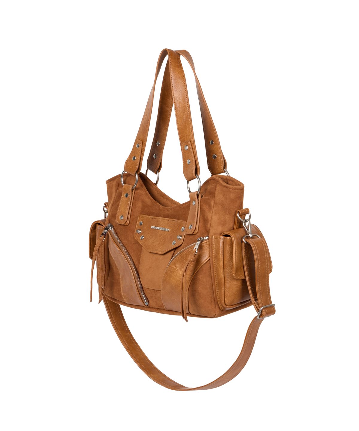 이우가마카라스(IUGAMAKARAS) Studded Suede Shoulder Bag (Camel)