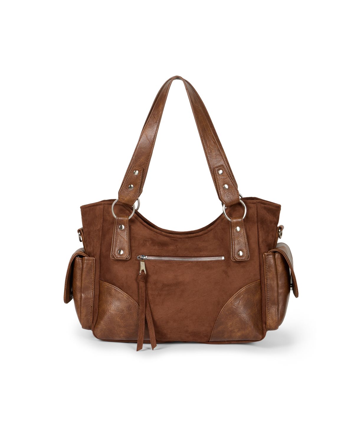 이우가마카라스(IUGAMAKARAS) Studded Suede Shoulder Bag (Brown)
